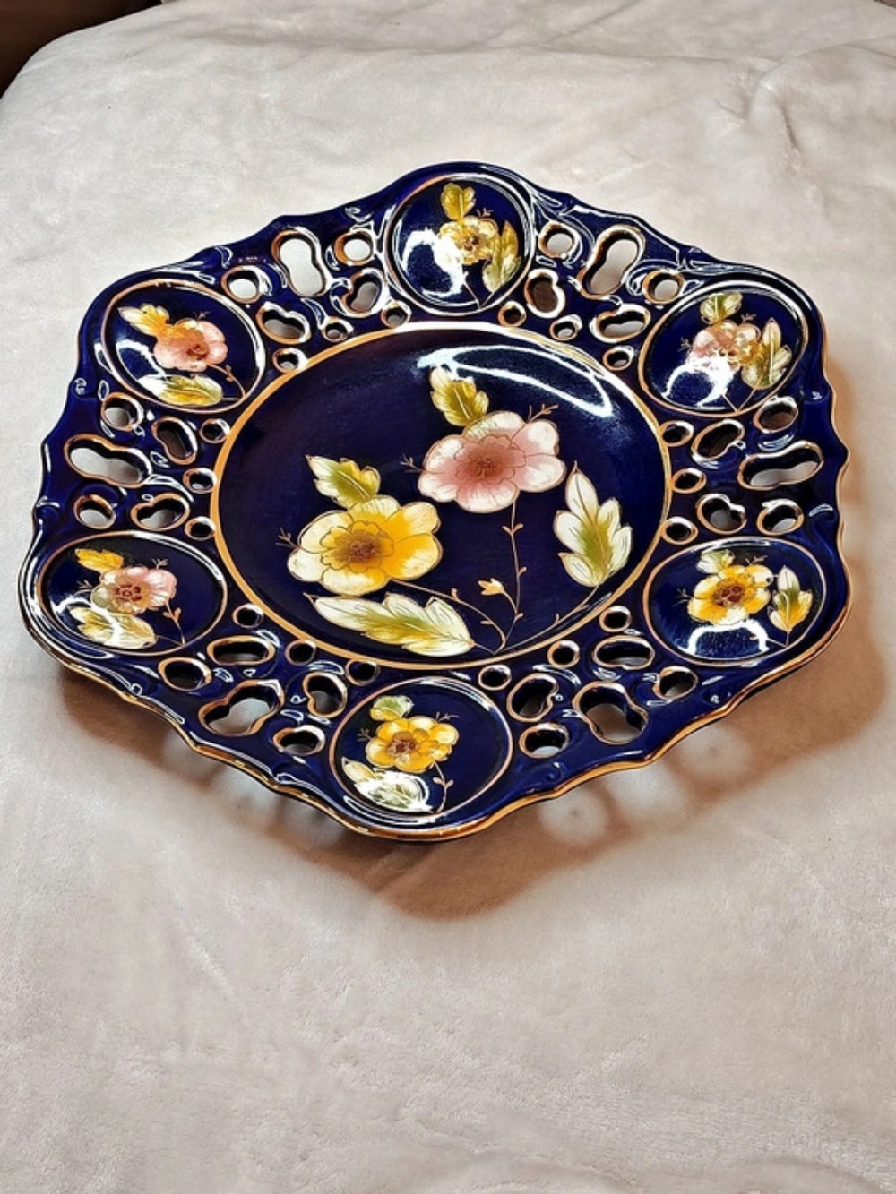 Vintage RB Alborgna 88 X Floral Cobalt Blue Ceramic Wall Plate